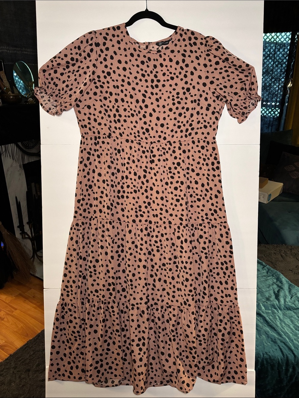 Flutter Sleeve Pink Dot Tiered Maxi Dress